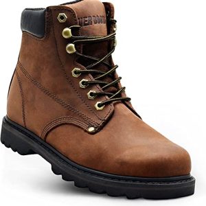 Work Boots for Men Soft Toe – 6inch Leather Boots for Construction Rubber Sole Working botas de trabajo para hombre, “Tank”
