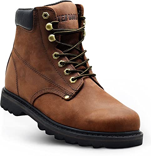 Work Boots for Men Soft Toe – 6inch Leather Boots for Construction Rubber Sole Working botas de trabajo para hombre, “Tank”