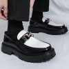 Men's Patent Leather Chunky Platform Penny Loafers with Metal Decoration Slip-On Lug Sole Dress Business Work Shoes Daily