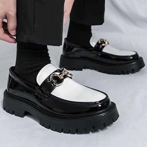 Men's Patent Leather Chunky Platform Penny Loafers with Metal Decoration Slip-On Lug Sole Dress Business Work Shoes Daily