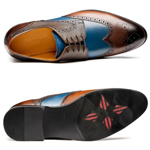 Jepsengord Men's Dress Shoes Wingtip Genuine Cowhide Leather Oxfords with Brogue Formal Business Wedding Derby Shoes