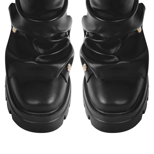 Women's Platform Punk Boots Slouch Fold Over Ankle Boots Pull On Ruched Boots
