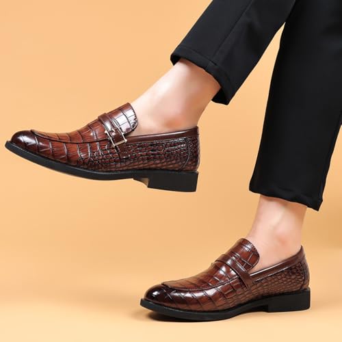 41yaSNZtMGL.jpg Men's Dress Crocodile Print Slip-on Classic Leather Loafers Casual Oxford Shoes