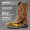 NINGO Steel/Soft Toe Cowboy Work Boots for Men, Waterproof Slip on Square Toe Western Boots, Comfortable Pull on Safety Work