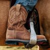 NINGO Steel/Soft Toe Cowboy Work Boots for Men, Waterproof Slip on Square Toe Western Boots, Comfortable Pull on Safety Work
