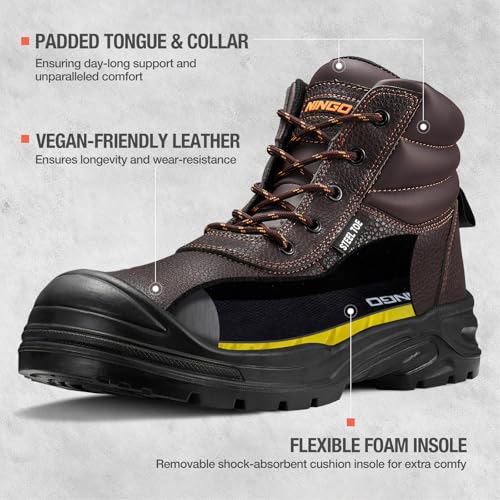 Steel Toe Work Boots for Men, Non Slip & Puncture Resistant Construction Boots with Breathable Lining, EH Protection,