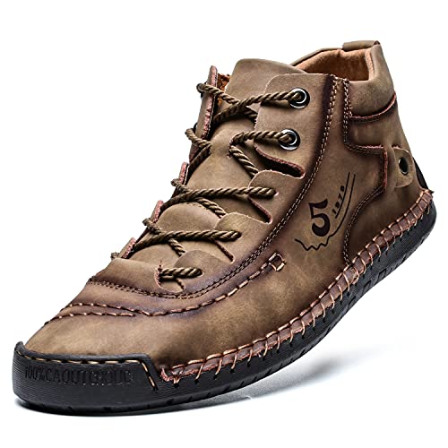 Mens Casual Leather Shoes Ankle Chukka Boots Slip On Lightweight Loafers Mid top Walking Driving Shoes for Male