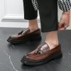 51B0190c5RL.jpg Men's Leather Tassel Platform Slip on Loafers Luxury Round Toe Lug Sole Non-Slip Dress Shoes Casual Low Block Heel Business Work
