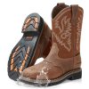 NINGO Steel/Soft Toe Cowboy Work Boots for Men, Waterproof Slip on Square Toe Western Boots, Comfortable Pull on Safety Work