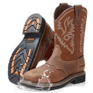 51DvIjy09oL.jpg NINGO Steel/Soft Toe Cowboy Work Boots for Men, Waterproof Slip on Square Toe Western Boots, Comfortable Pull on Safety Work