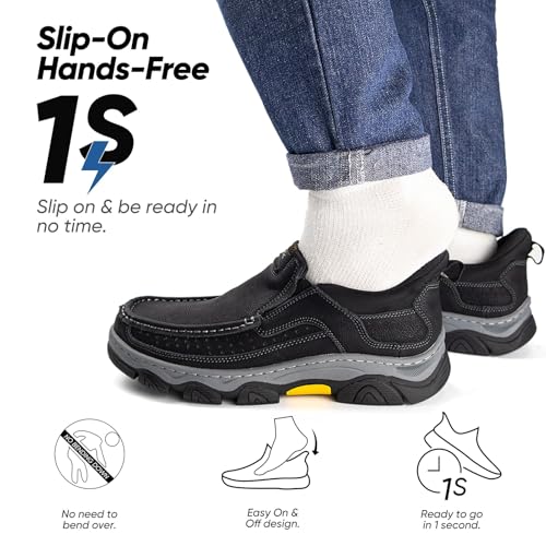 Men's Hands Free Slip On Walking Leather Loafers Slip-ins Work Office Dress Casual Outdoor Lightweight Cushioning Shoes