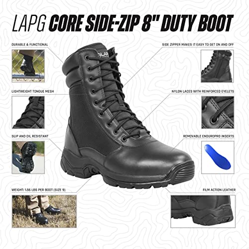 LAPG Men's Core 8" Side-Zip Tactical Work Boots, Lightweight and Durable Suede Leather Military Combat Boots for Hiking,