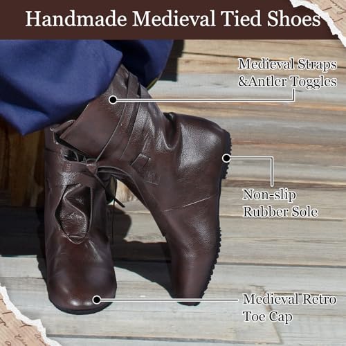 51JiT6wH2SL.jpg Men's Medieval Boots Renaissance Cosplay Festival Shoes Viking Leather Boots Non Slip Pirate Tied Shoes