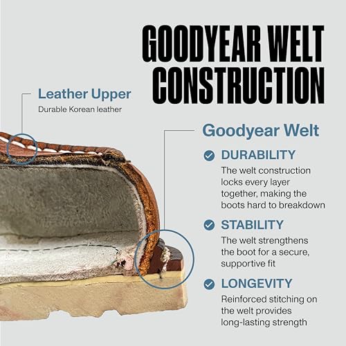 EverBoots Mens Work Boots for Men, Leather EverFit Lightweight Comfort Boot, Anti Slip & Shock Absorption, Soft Oil Grain,