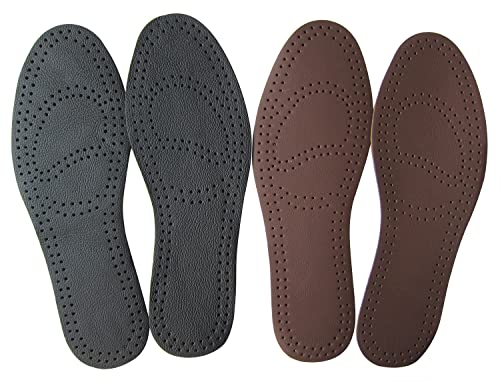 51KvqGC591L.jpg Thin Leather Insoles for Men Black Leather Insoles for Boots Full Length Shoe Inserts for Dress Shoes Thin Shoe Liners for Odor