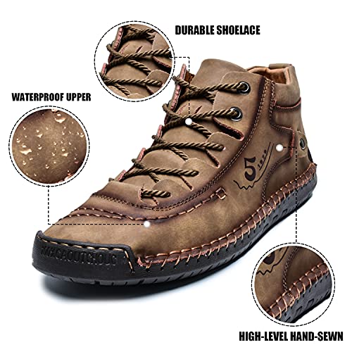 Mens Casual Leather Shoes Ankle Chukka Boots Slip On Lightweight Loafers Mid top Walking Driving Shoes for Male