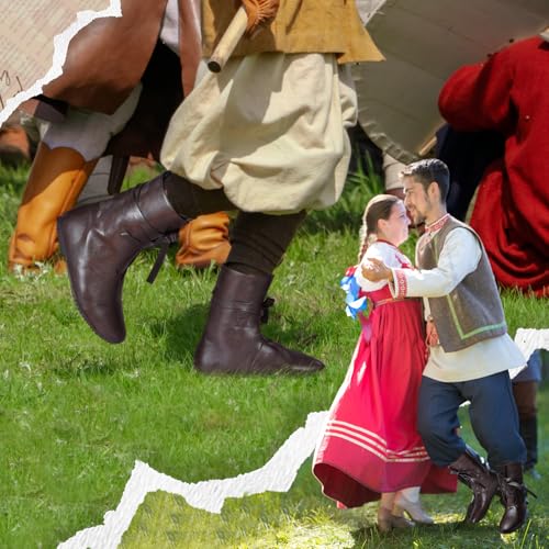 51O93xkg1DL.jpg Men's Medieval Boots Renaissance Cosplay Festival Shoes Viking Leather Boots Non Slip Pirate Tied Shoes