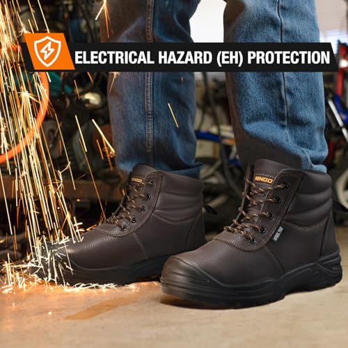 Steel Toe Work Boots for Men, Non Slip & Puncture Resistant Construction Boots with Breathable Lining, EH Protection,