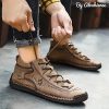 Mens Casual Leather Shoes Ankle Chukka Boots Slip On Lightweight Loafers Mid top Walking Driving Shoes for Male