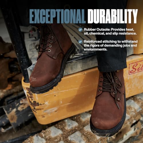 Work Boots for Men Soft Toe – 6inch Leather Boots for Construction Rubber Sole Working botas de trabajo para hombre, “Tank”