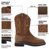 NINGO Steel/Soft Toe Cowboy Work Boots for Men, Waterproof Slip on Square Toe Western Boots, Comfortable Pull on Safety Work