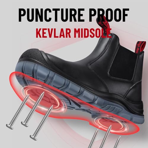 Steel Toe Slip on Work Boots for Men Waterproof Slip Resistant Fire Station Mechanic Boots Comfortable Construction Chelsea