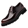 Men's Patent Leather Lace Up Platform Work Oxfords Round Toe Slip Resistant Low Top Lug Sole Brogues Dress Shoes Comfortable
