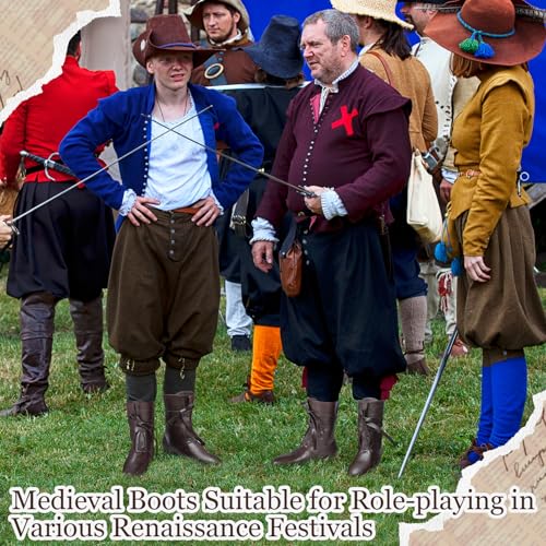 51mlrLnpC7L.jpg Men's Medieval Boots Renaissance Cosplay Festival Shoes Viking Leather Boots Non Slip Pirate Tied Shoes