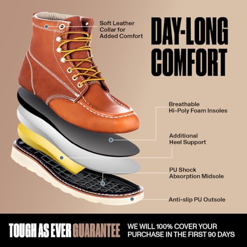 EverBoots Mens Work Boots for Men, Leather EverFit Lightweight Comfort Boot, Anti Slip & Shock Absorption, Soft Oil Grain,