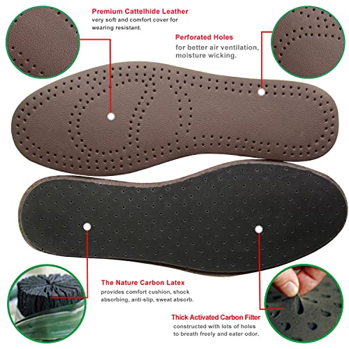51tDoTEasL.jpg Thin Leather Insoles for Men Black Leather Insoles for Boots Full Length Shoe Inserts for Dress Shoes Thin Shoe Liners for Odor