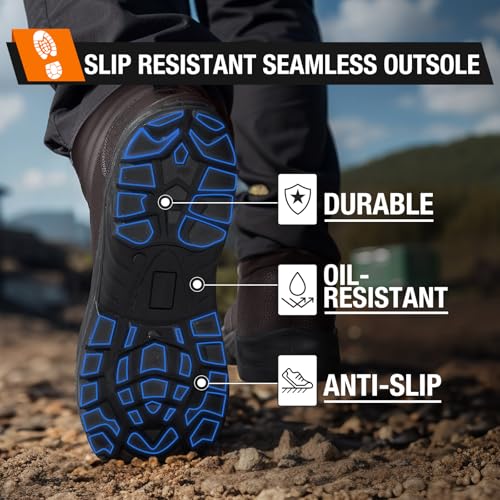 Steel Toe Work Boots for Men, Non Slip & Puncture Resistant Construction Boots with Breathable Lining, EH Protection,