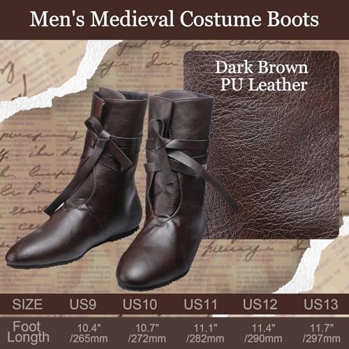 51wVddj5VLL.jpg Men's Medieval Boots Renaissance Cosplay Festival Shoes Viking Leather Boots Non Slip Pirate Tied Shoes