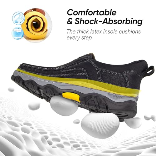Men's Hands Free Slip On Walking Leather Loafers Slip-ins Work Office Dress Casual Outdoor Lightweight Cushioning Shoes