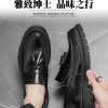 61PlfiCsL.jpg Men's Leather Tassel Platform Slip on Loafers Luxury Round Toe Lug Sole Non-Slip Dress Shoes Casual Low Block Heel Business Work