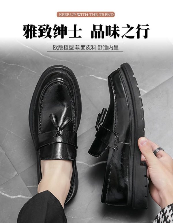 61PlfiCsL.jpg Men's Leather Tassel Platform Slip on Loafers Luxury Round Toe Lug Sole Non-Slip Dress Shoes Casual Low Block Heel Business Work